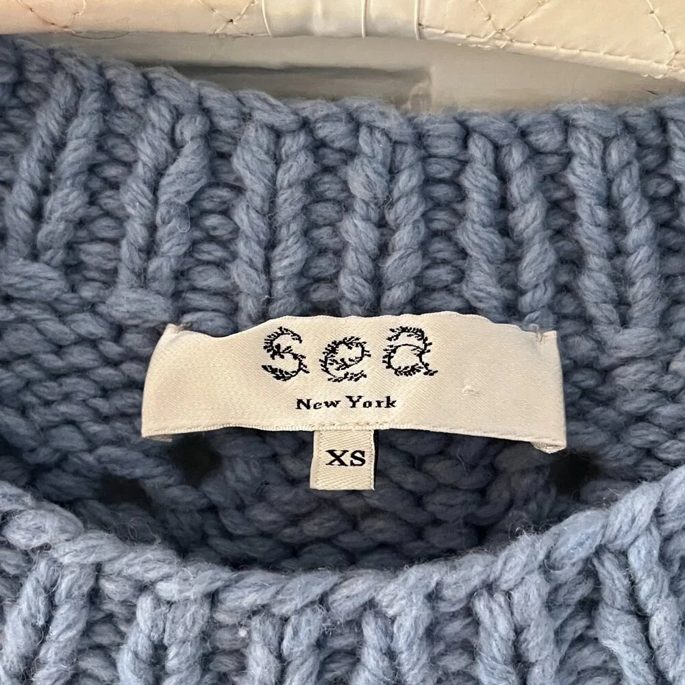 Sea New York Blue Knit Sweater with White Lace Sleeves - Picture 2 of 2